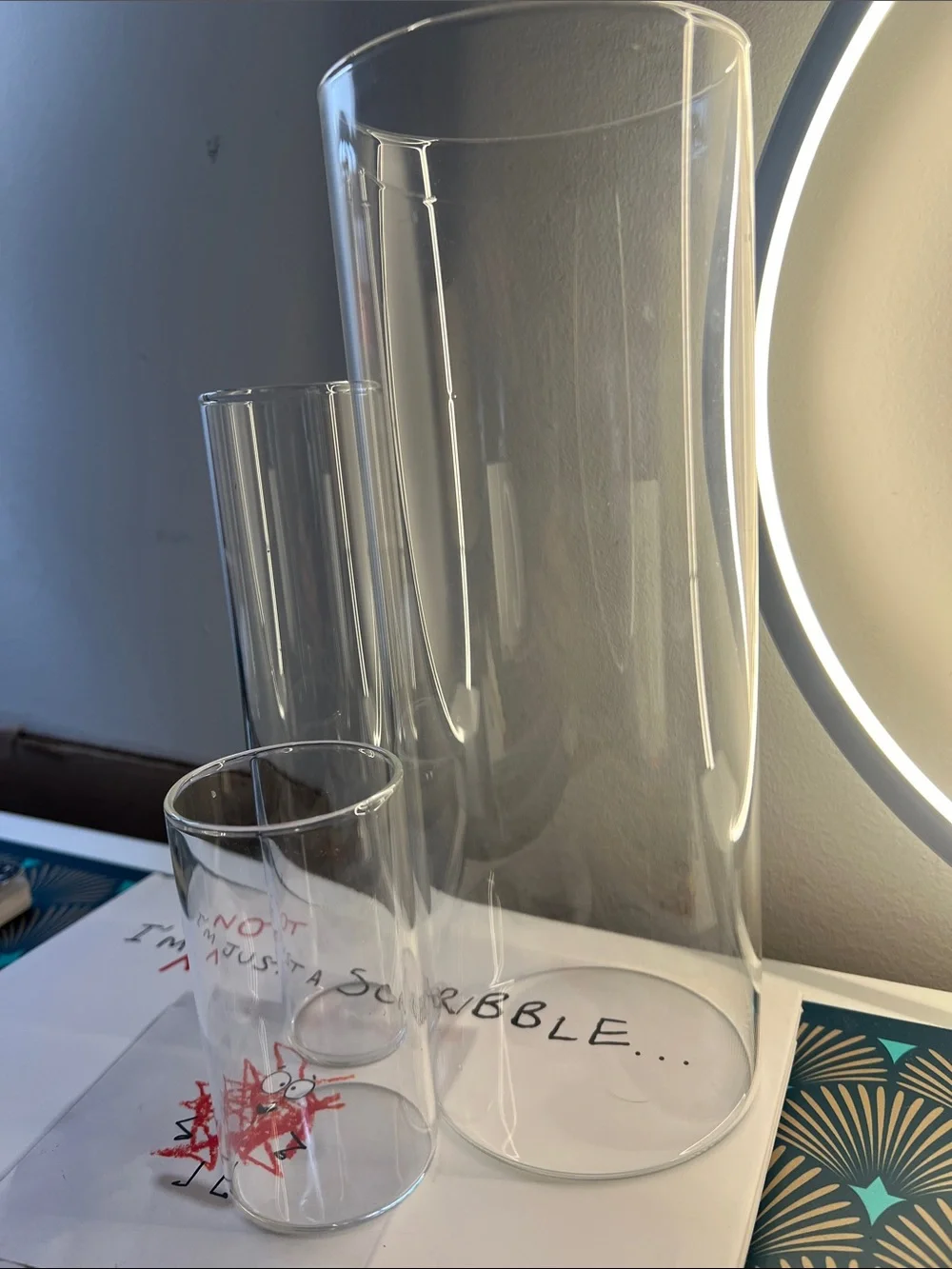 Clear Glass Cylinder Vase Set - Transparent Modern Centerpiece- 3 Vases